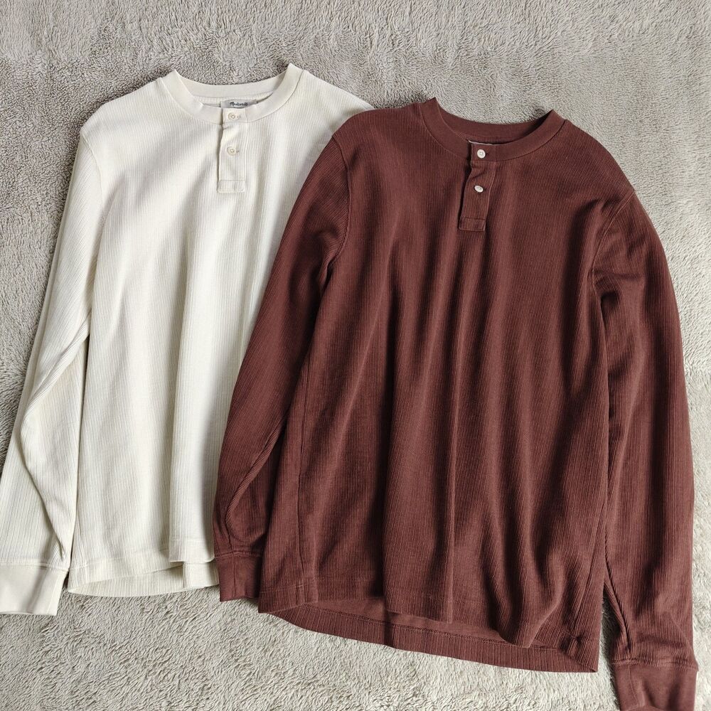 Madewell Men's Textured Long Sleeve Henley Tee Bundle 2pc Size Small Minimalist